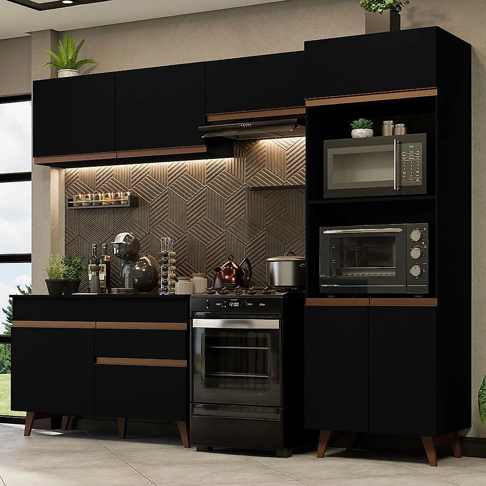 Armário de cozinha completa 260cm preto reims madesa 09