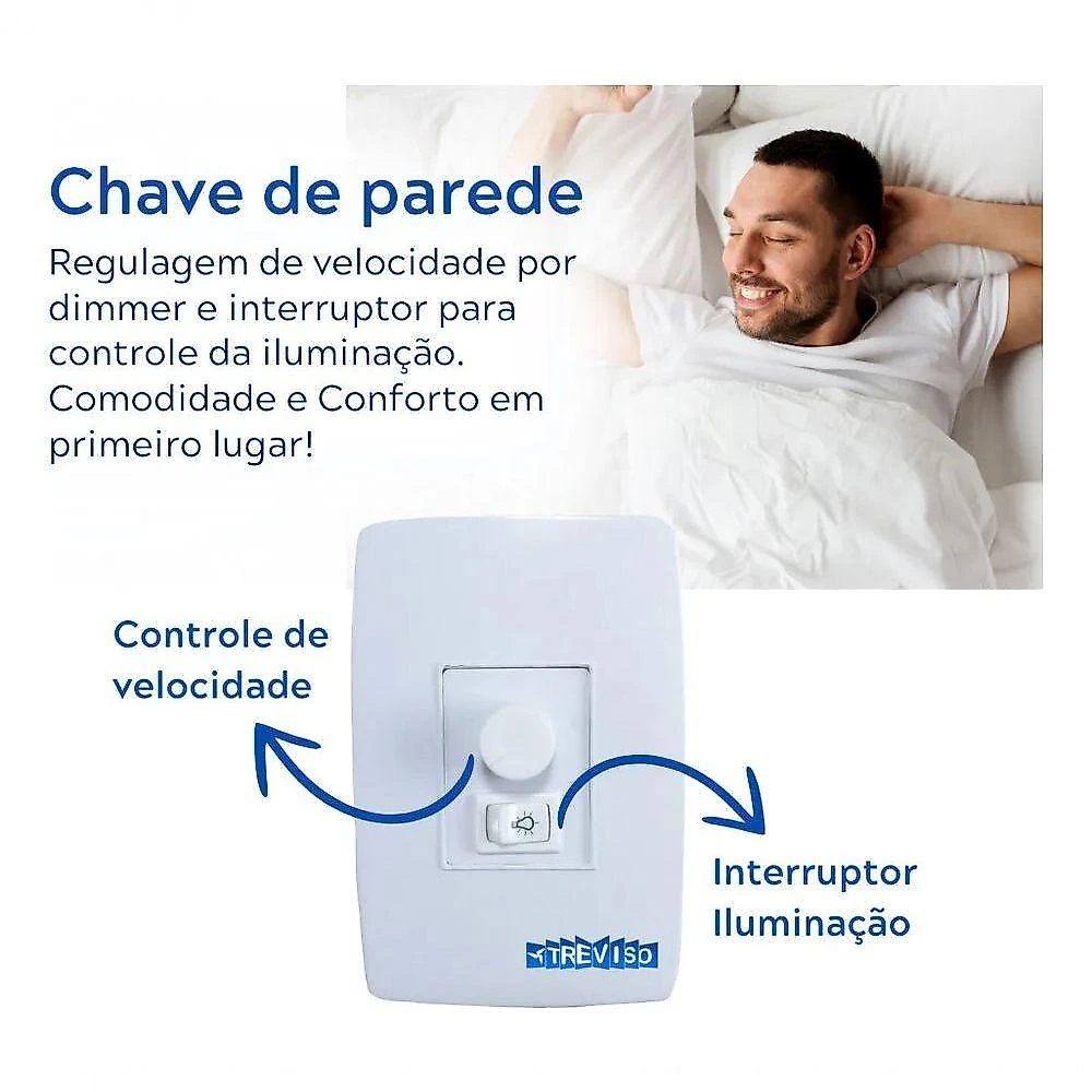 Ventilador de Teto Treviso 75W 50CM 3 Pás Cromado Elegance com LED Bivolt