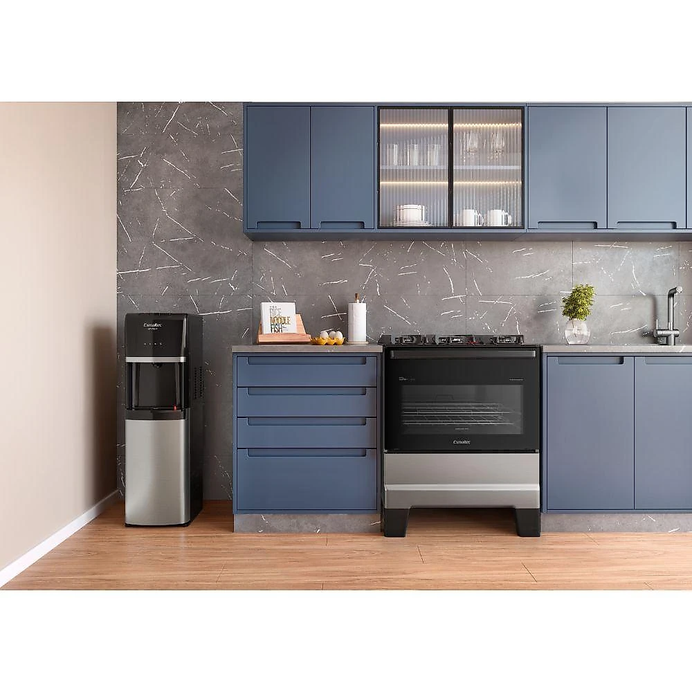 Fogão de Piso 5 Bocas a Gás Esmaltec Ideal Master Glass Mesa de Vidro Temperado Inox Bivolt