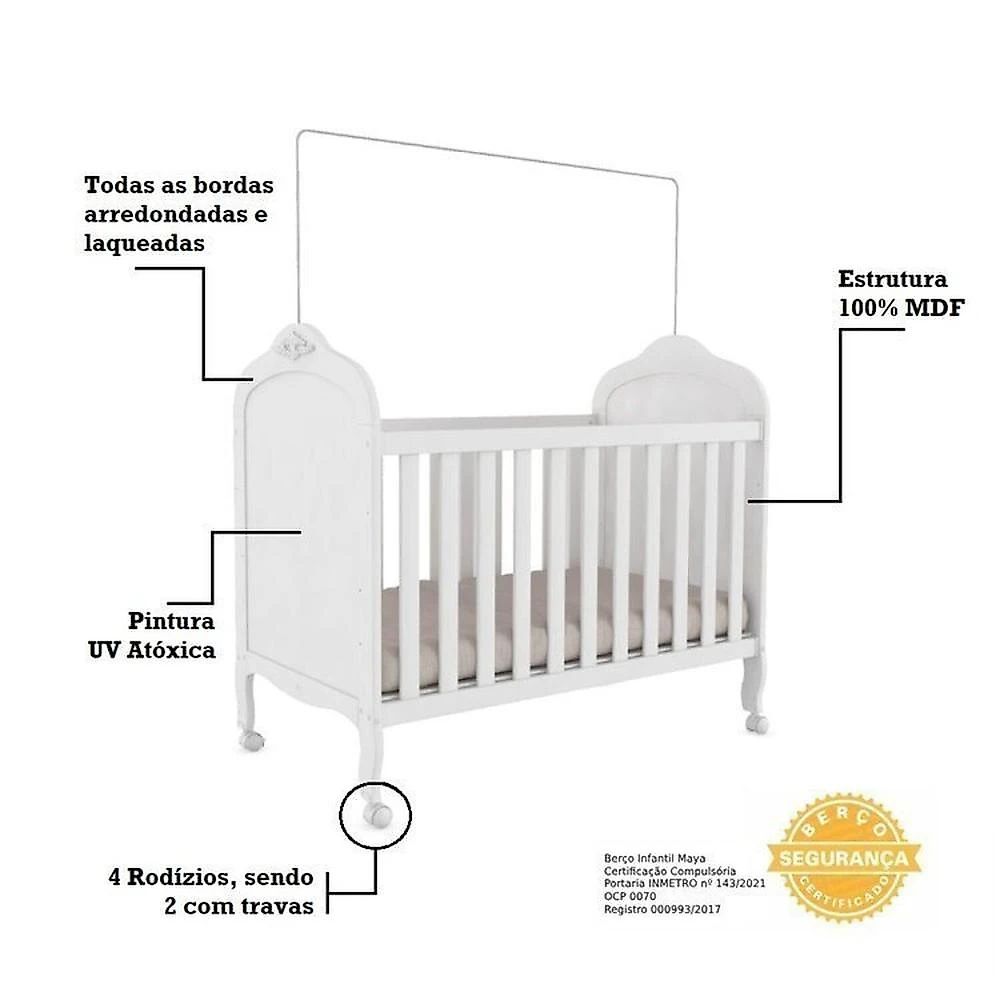 Quarto de Bebê com Berço Mini Cama e Cômoda com Janela Maya Clássico Espresso Móveis Branco Brilho
