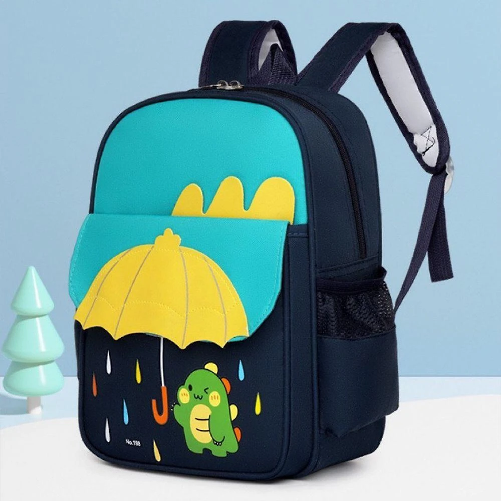 Mochila Escolar Infantil OEM Dinossauro 030 Azul Marinho com Bolsos Laterais e Alças Ajustáveis