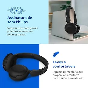 Miniatura Fone de Ouvido Philips TAH2209BK/00 Headphone Bluetooth 25h Bateria Dobrável Preto