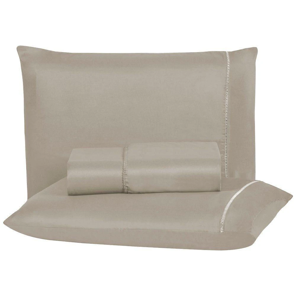Jogo de Cama King Ponto Palito 3 Peças Micropercal 200 Fios Avelã Enxovais Aquarela