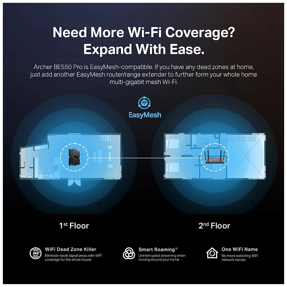 Roteador WiFi 7 Tri-Banda TP-Link Archer BE550 Pro Preto Porta 10G + 4 Portas 2.5G BE9700