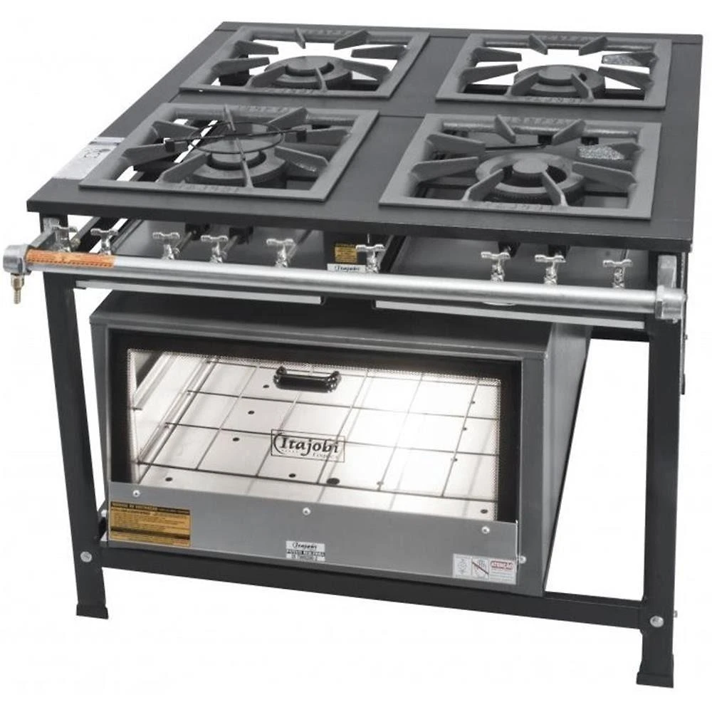 Fogão Industrial Tradicional 40x40 Baixa Pressão 4 Bocas Com Forno Itajobi