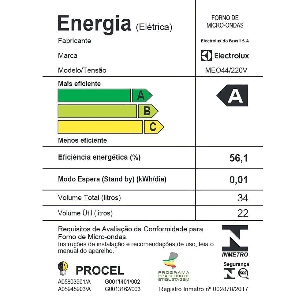 Micro-ondas Electrolux 34 Litros MEO44 Branco 110 Volts