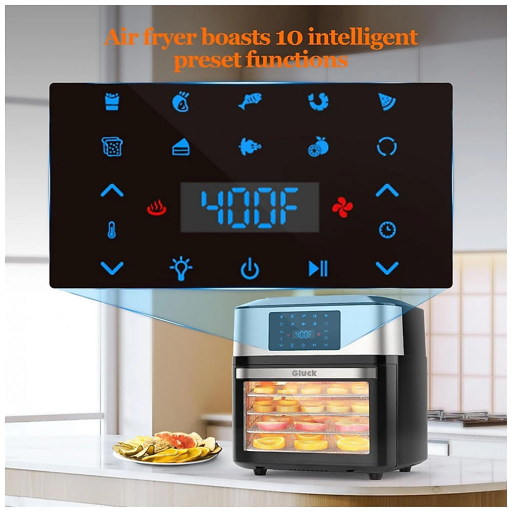 Forno Fritadeira Elétrica Air Fryer 20 Litros 10 em 1 com Janela de Cozimento Visível, 110V 1800W, GLUCK, Preta