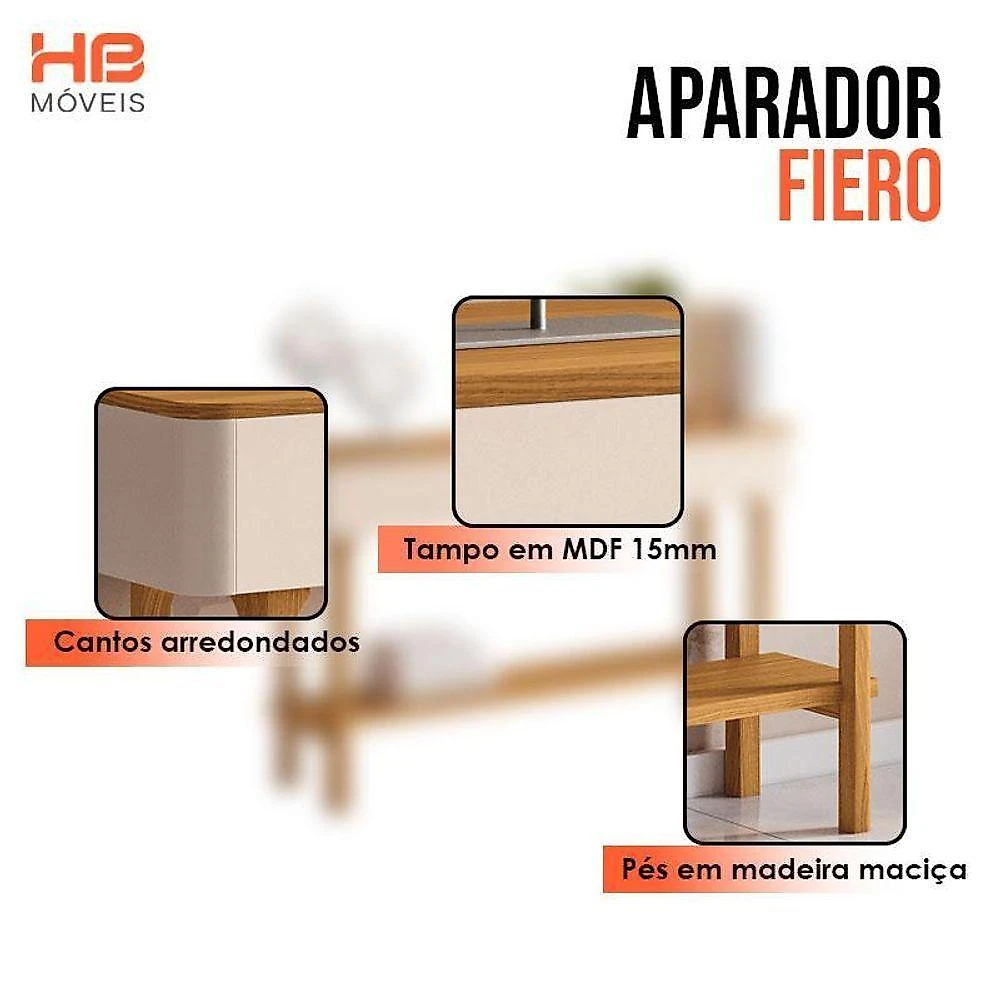 Rack Bancada Elara Com Mesa De Centro Liz E Aparador Fiero Off White Cinamomo - Hb Móveis