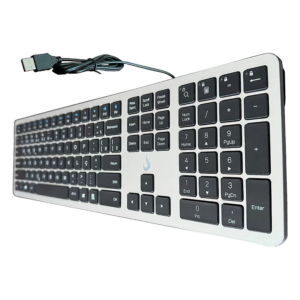 Teclado Slim Rise Mode, USB, Preto e Prata - RM-TS-BS
