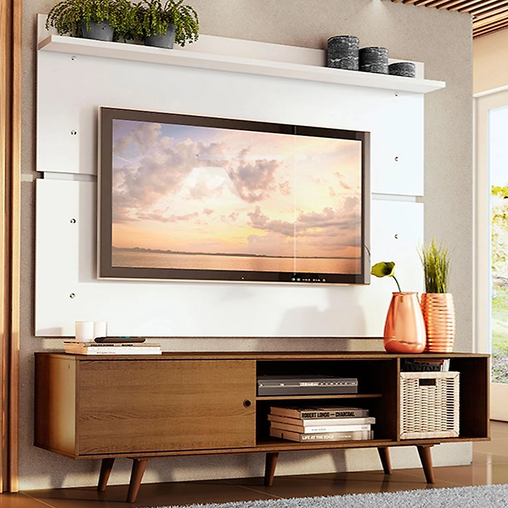 Rack madesa dubai e painel para tv até 65 polegadas com pés - rustic/branco 5z9b rustic/branco/rustic