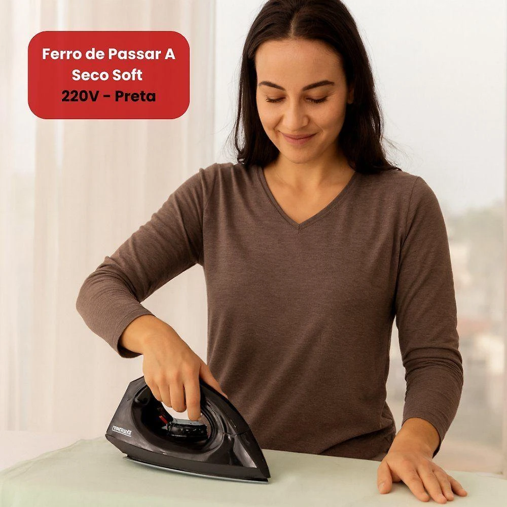 Ferro de Passar Seco Startools Soft 1000W Base Cerâmica Preto 220V