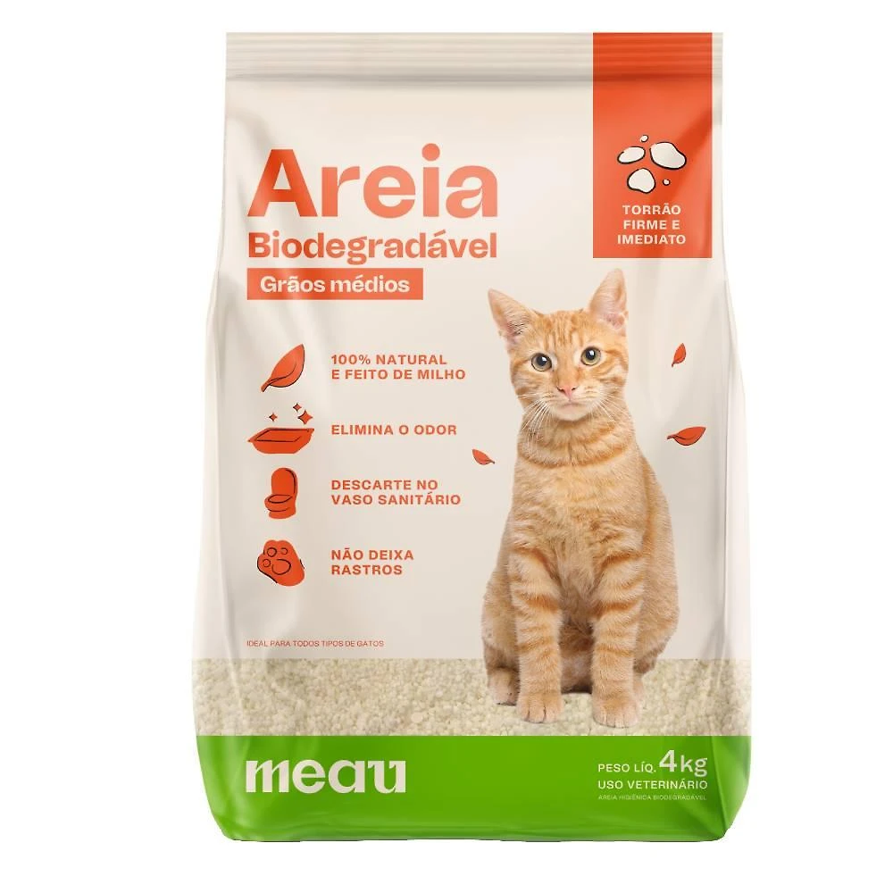 Miniatura Areia Higiênica Meau Biodegradável Grãos Médios para Gatos - 8 Kg
