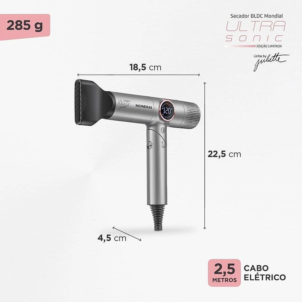 Secador de Cabelos Ultra Sonic By Juliette SCP-JU-04-US 1600W Tecnologia Iônica 5 Temperaturas Cinza