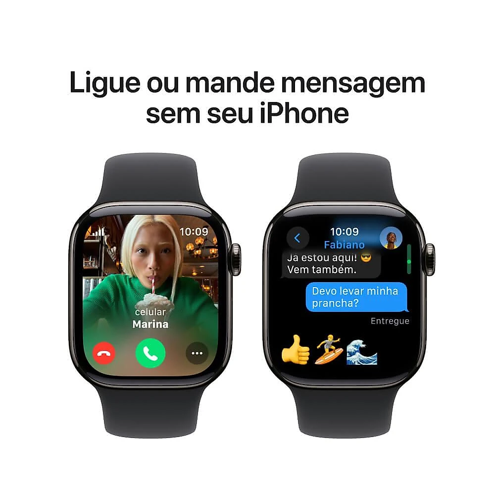 Apple Watch Series 10 GPS + Cellular • Caixa ardósia de titânio – 42 mm • Pulseira esportiva preta – P/M
