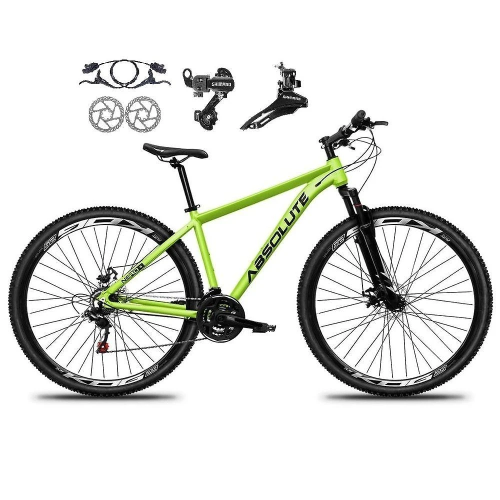 Bicicleta Aro 29 Absolute Nero 5 Alumínio 21v Câmbios Shimano Freio A Disco Hidráulico Mtb Verde Tam: 15