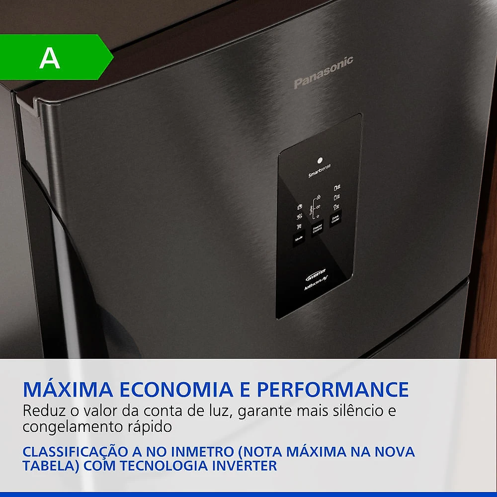 Geladeira Panasonic BT71 Black Inox Look Duplex Frost Free 494 L Inverter A NR-BT71PV4BA