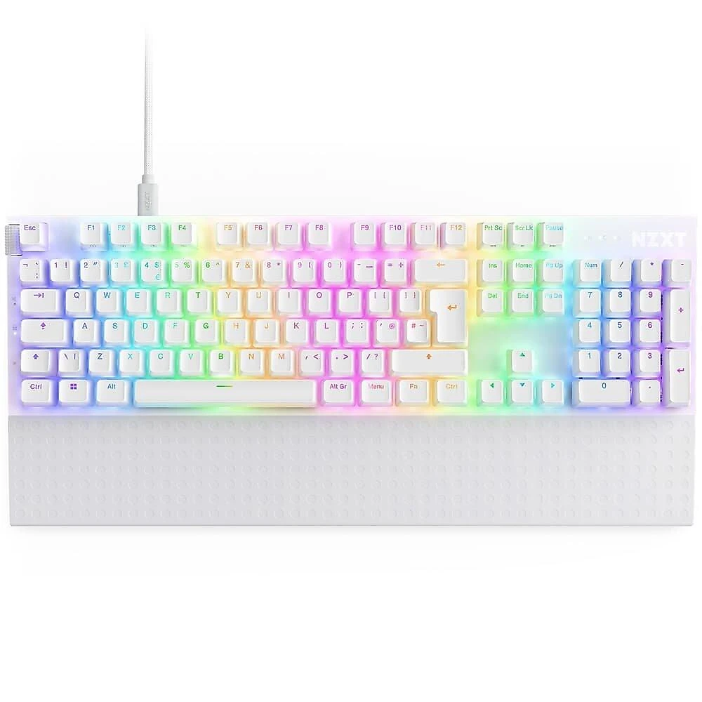 Teclado Óptico Gamer NZXT Function 2 Full Size, RBG, USB-C, Layout US, Branco - KB-001NW-US