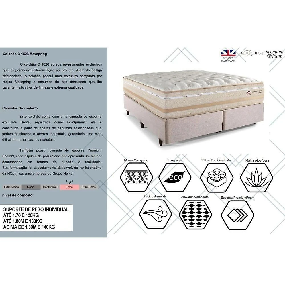Cama Box Casal C1626 Molas Bonnel Suede Bege Herval