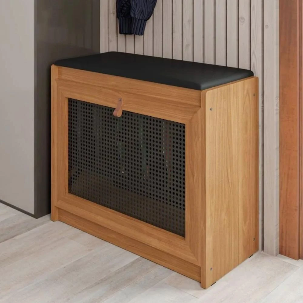 Banco Sapateira Sandu Assento Almofadado 60CM Madeira Marrom Casah