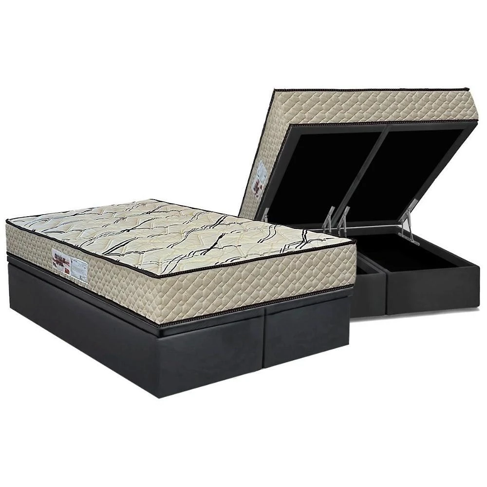 Cama Box Baú King: Colchão Ortopédico Paropas D33 Ag65 Max Sono + Base Crc Suede Gray (193x203)