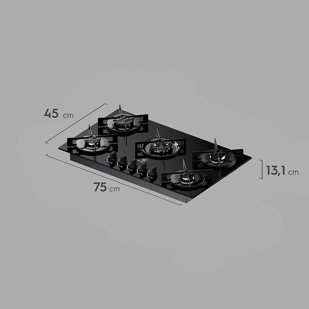 Cooktop Electrolux 5 bocas Efficient Preto com Tripla Chama (KE5GT)
