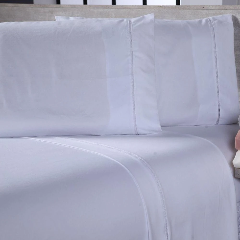 Jogo De Cama Lençol Casal Padrão Sofist Ponto Palito 400 Fios Toque Macio 04 Peças - Branco