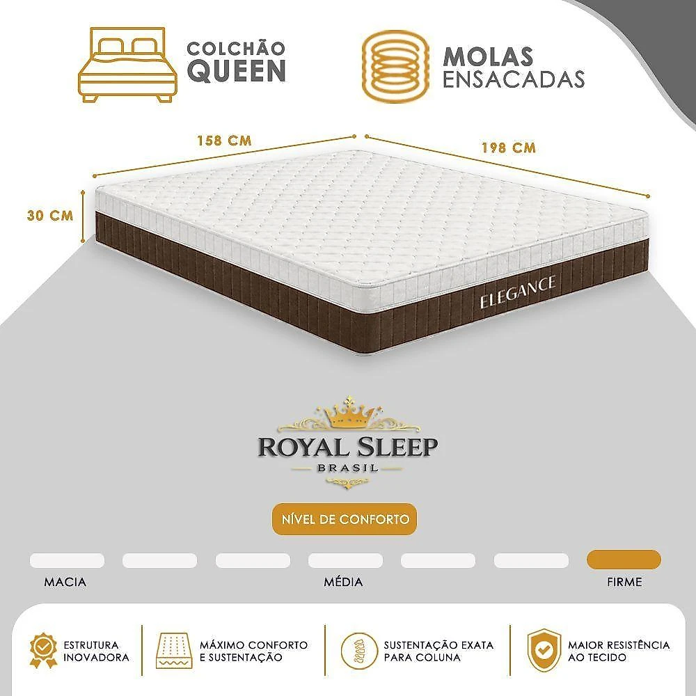 Cama Box com Colchão Queen Elegance Pillow Top Molas Ensacadas Tecido Branco Royal