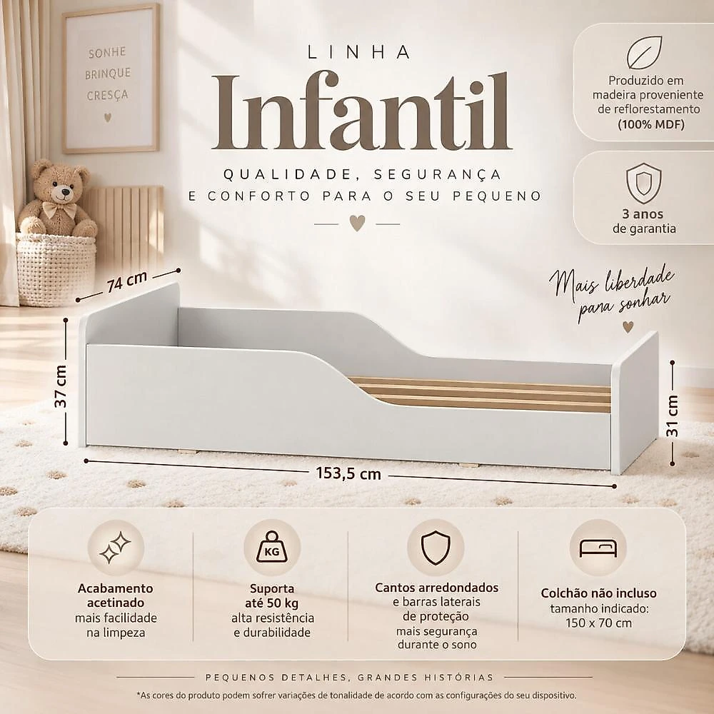 Quarto Infantil Completo com Minicama Montessoriana Suspiro Multimóveis MP4888 Off White