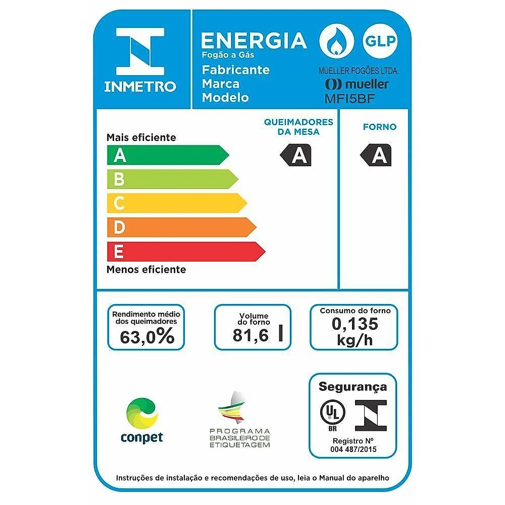 Fogão Mueller 5 Bocas Preto Com Tripla Chama MFI5BF