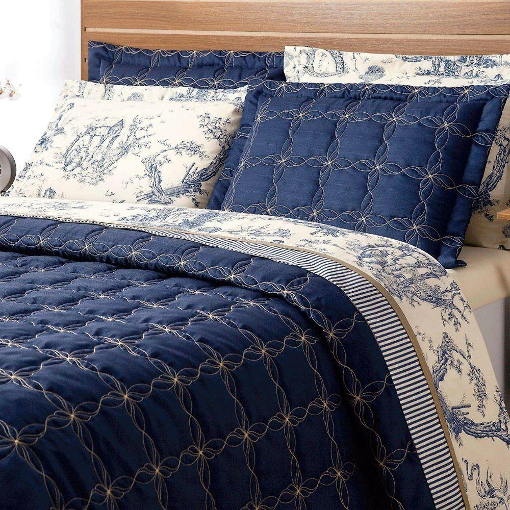 Cobre Leito Porcelana Queen 3 Peças 100% Poliéster Bordado Azul Casaborda Enxovais