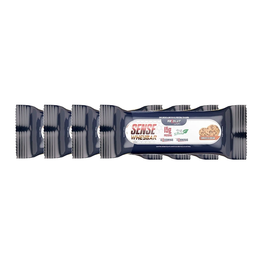 Kit 4 Barra de proteína Sense Whey Bar Absolut Nutrition Sabor Cookies 15g de Proteína Adoçado com Stevia 45g