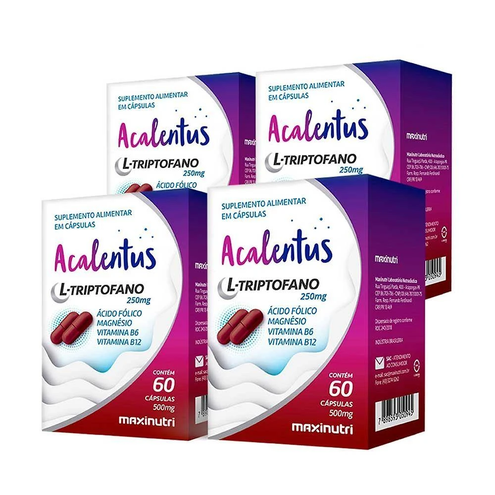 Kit 04 Acalentus L-triptofano 250mg + B12 60 Caps Maxinutri