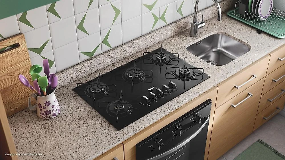 Cooktop 5 bocas consul cd075be mesa de vidro grade de aço ferro aramado bivolt preto