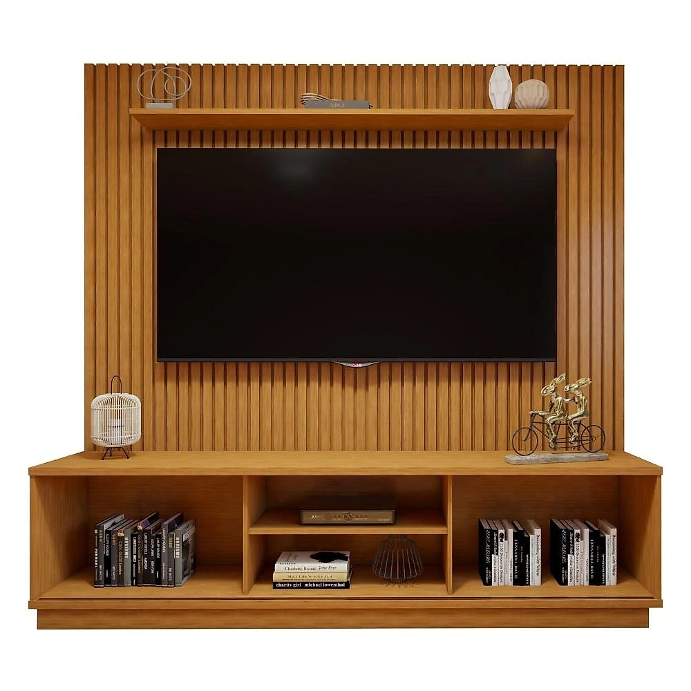 Rack com Painel para TV até 75 Polegadas Ripado 100% MDF sem Led 220cm Paris Arezzo Conjunto Rack Arezzo 220cm com Painel Ripado para Tv de até 75 Polegadas Paris Naturalle