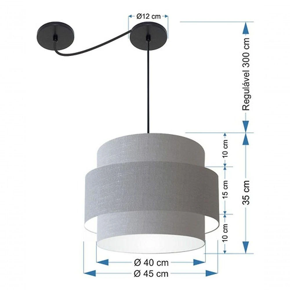 Lustre Sala De Jantar Com Desvio Vivare Md-4398 Cúpula Em Tecido 45cm Rustico-cinza 127/220v