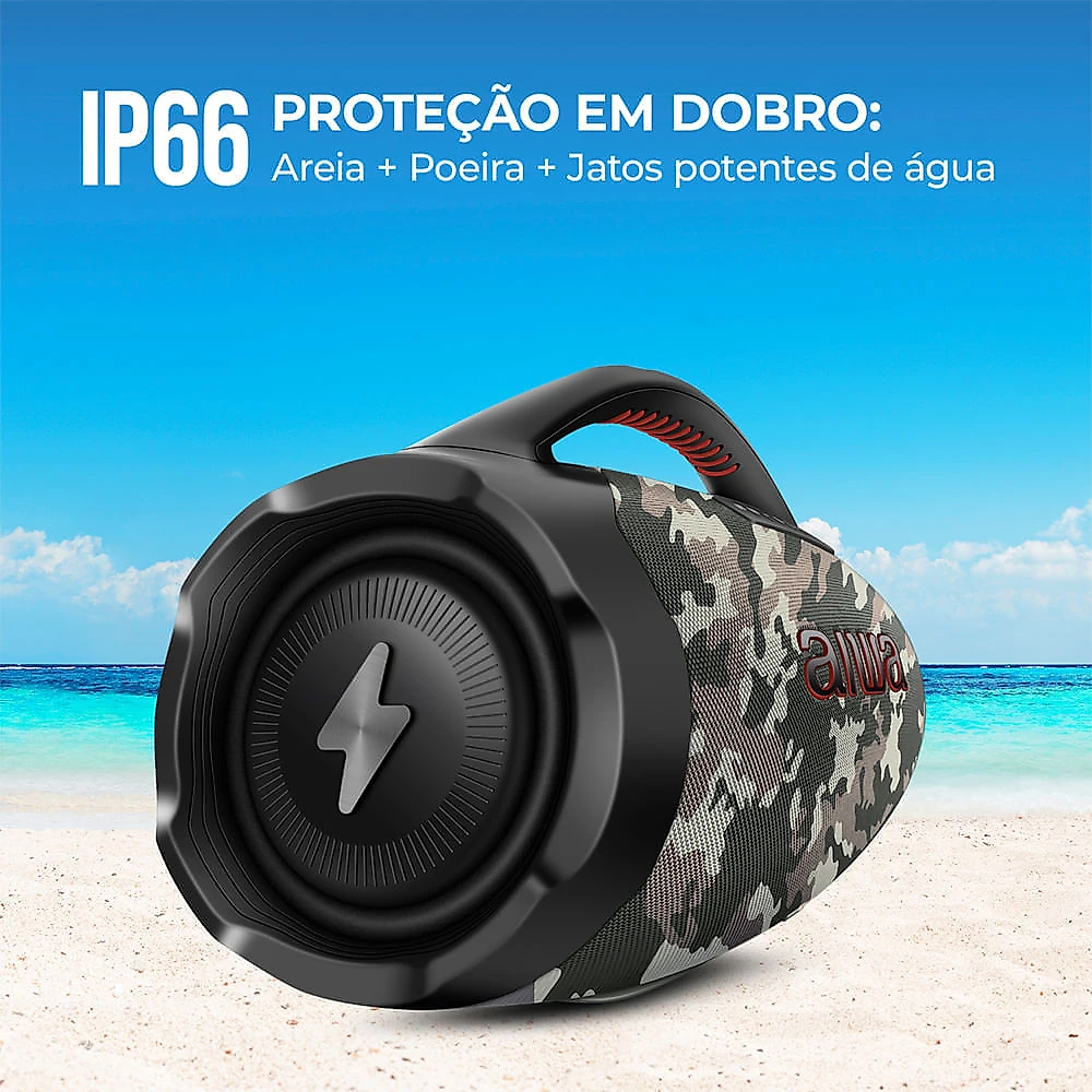 Caixa de Som Boombox Plus AIWA BBS-01-BG 200W BT 30H IP66 USB Cinza BOOMBOX AWS-BBS-01-BG BIVOLT