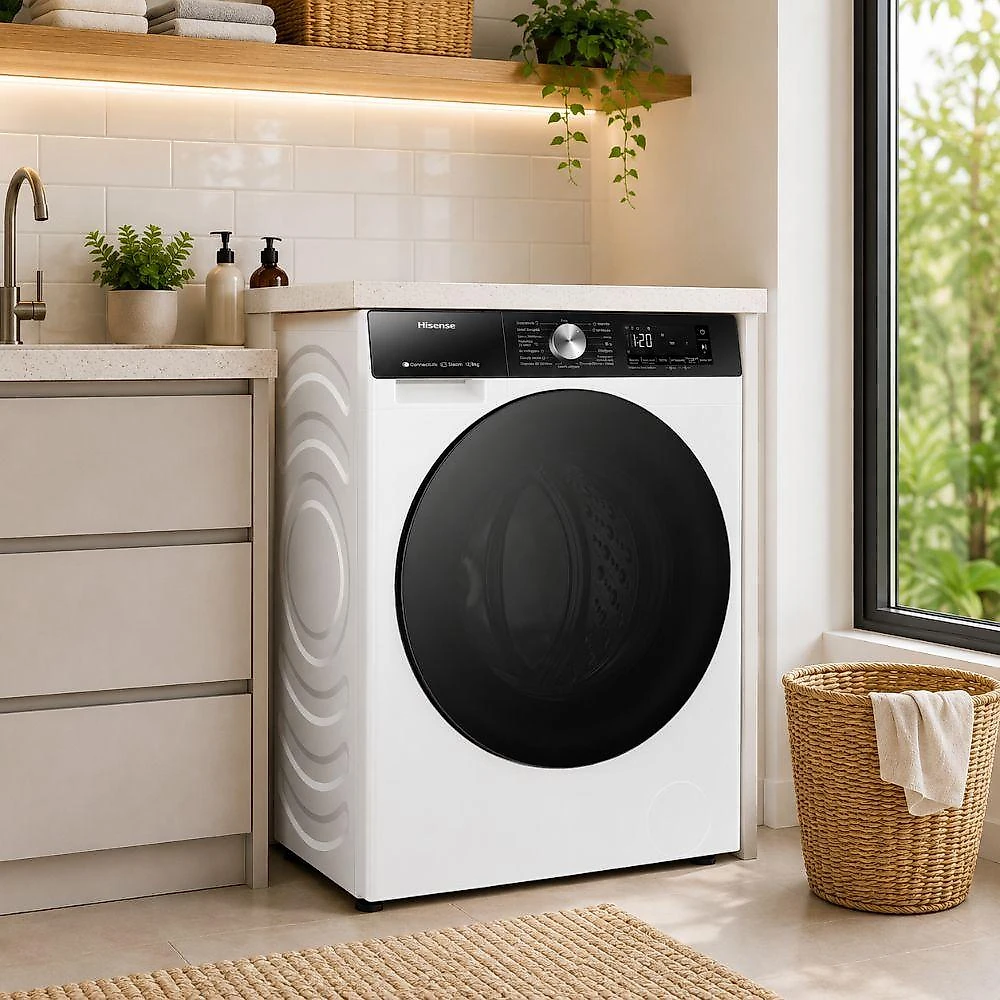 Lava e Seca Hisense 3S 12kg 8kg Inverter Wi-fi Função Steam Branca 110V