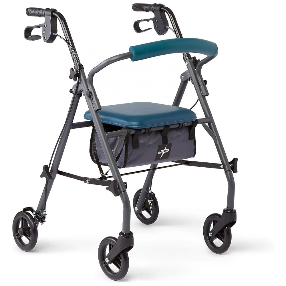 Andador Adulto Idoso com Apoio de Braço, Assento Acolchoado e Cesto, Suporta até 158 Quilos, MEDLINE MDS86850ESAB, Azul