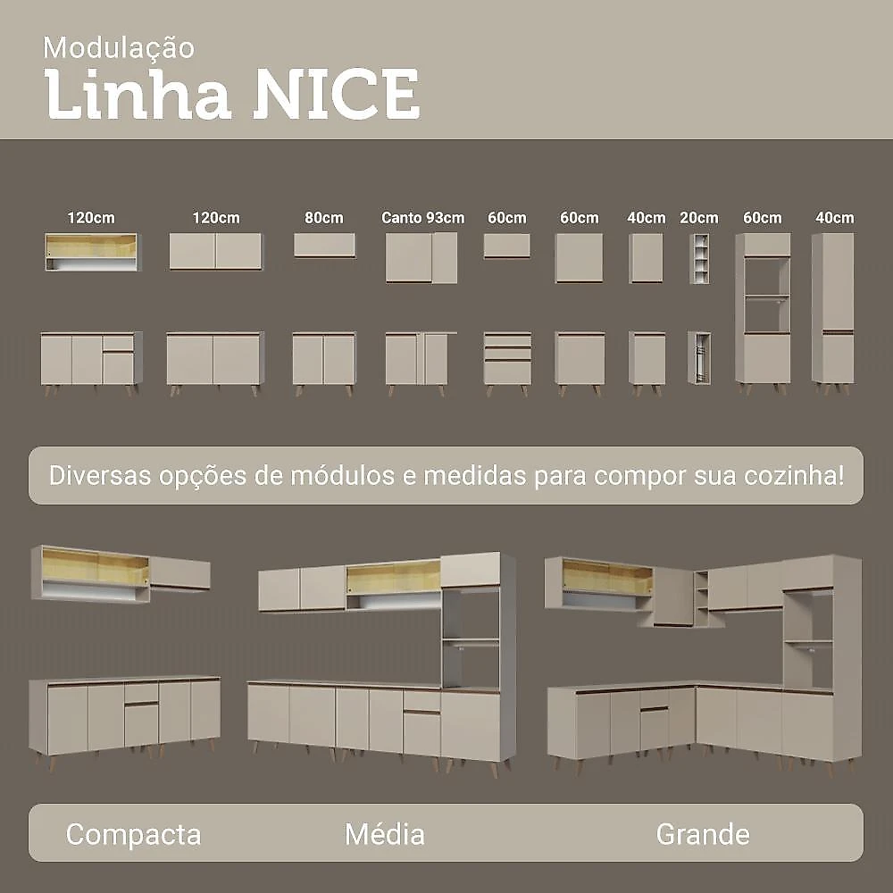 Armário de cozinha completa 260 cm suspenso crema nice madesa 10