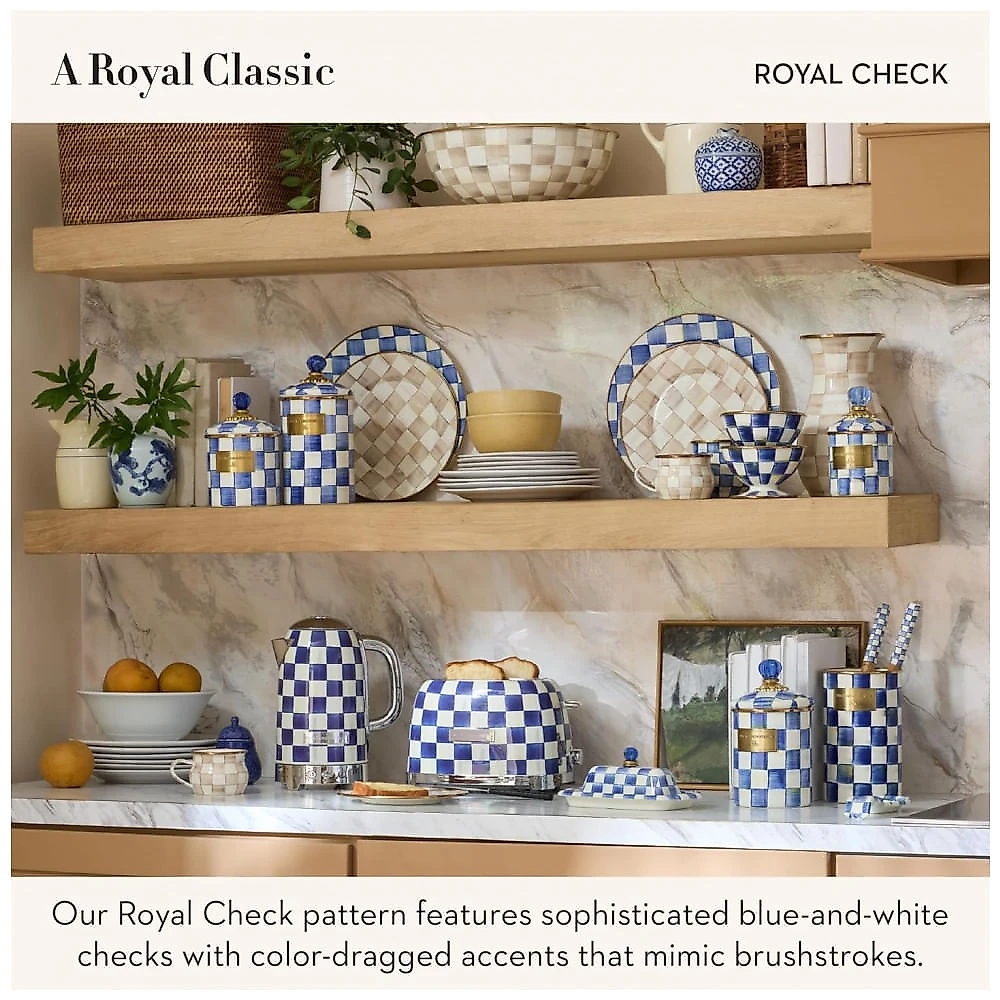 Conjunto chaleira elétrica e torradeira Mackenzie-Childs Royal Check inox xadrez azul e branco 110V