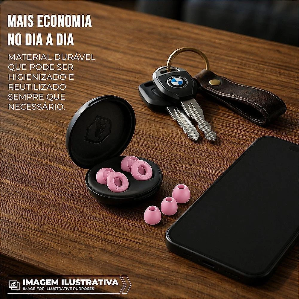 Tampão de Ouvido para Proteção Auricular Reutilizável em Silicone com 3 Tamanhos de Ponteiras - Rosa - Earplugs Shieeld Spirit - Gshield