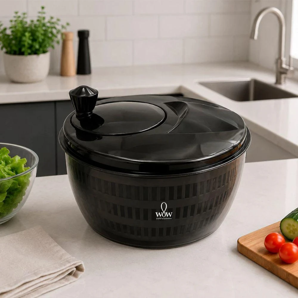 Centrífuga de Salada Manual 4L Plástico Drenagem para Cozinha Preto Black