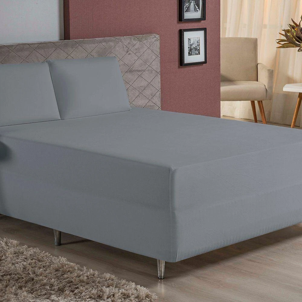 Jogo De Cama King Nobre 3 Peças Luva De Box 55cm De Altura Malha 100% Algodão - Cinza
