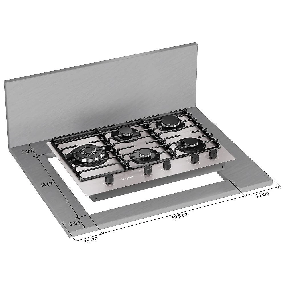 Cooktop Mueller 5 Bocas De Alumínio 77cm Com Grade Dupla MCG5BL Bivolt