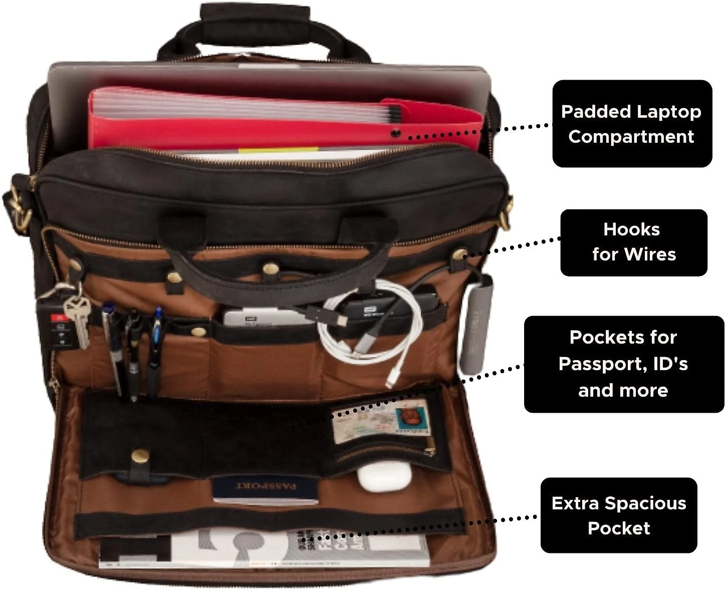 Luxorro SA1 BolsaMaleta de Couro Genuíno Masculina para Laptop 40 cm Preta