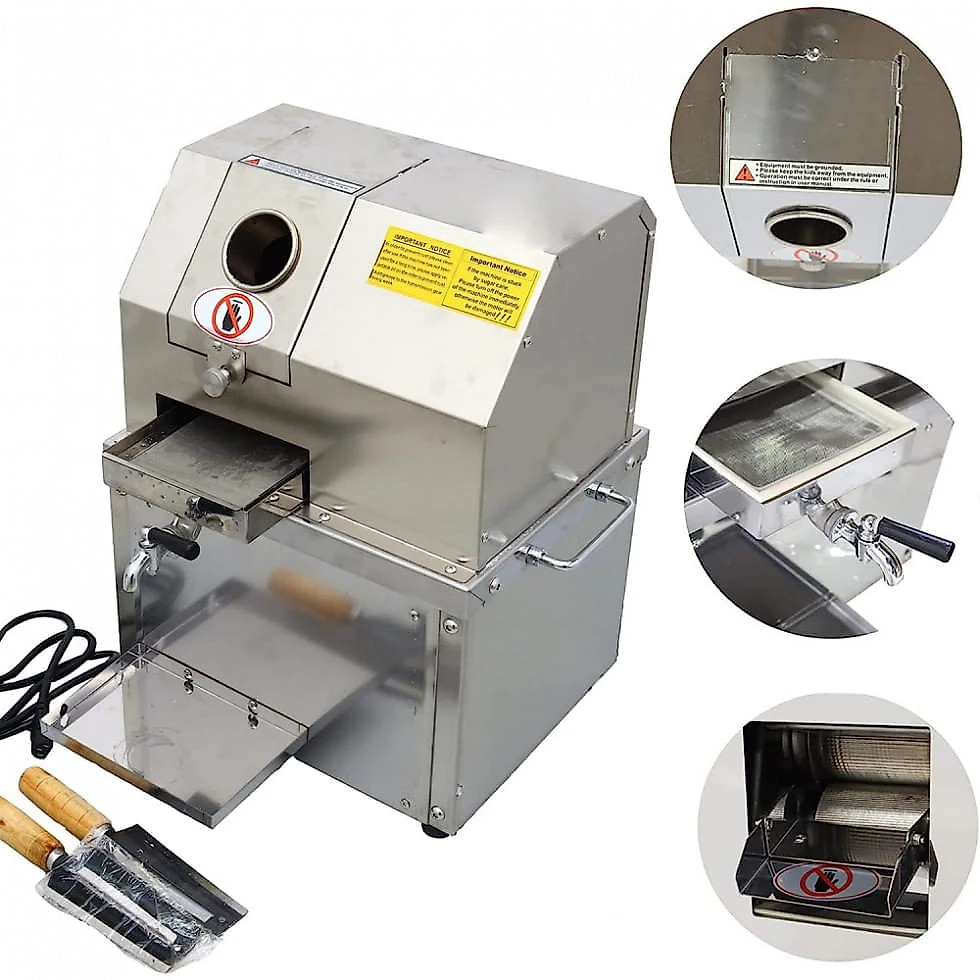 Moedor de Cana de Açucar Elétrico Profissional com 3 Rolos, Aço Inoxidável, 110V 800W, TECHTONGDA, Prata
