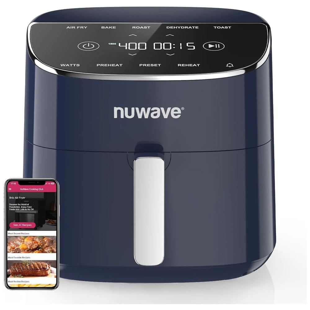 Fritadeira Elétrica de Ar Nuwave Brio Plus 8 Litros: Nova Geração, Livre de Substâncias Tóxicas, 7 Funções de Cozimento Digital com um Toque.