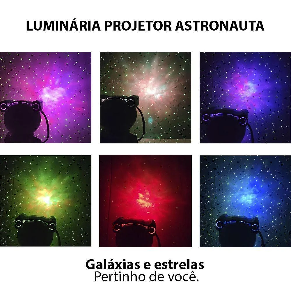 Projetor Led Astronauta Estrela Galaxia Nebulosa Decoraçao Espacial Quarto Sala Casa Usb Espaço Cosmico