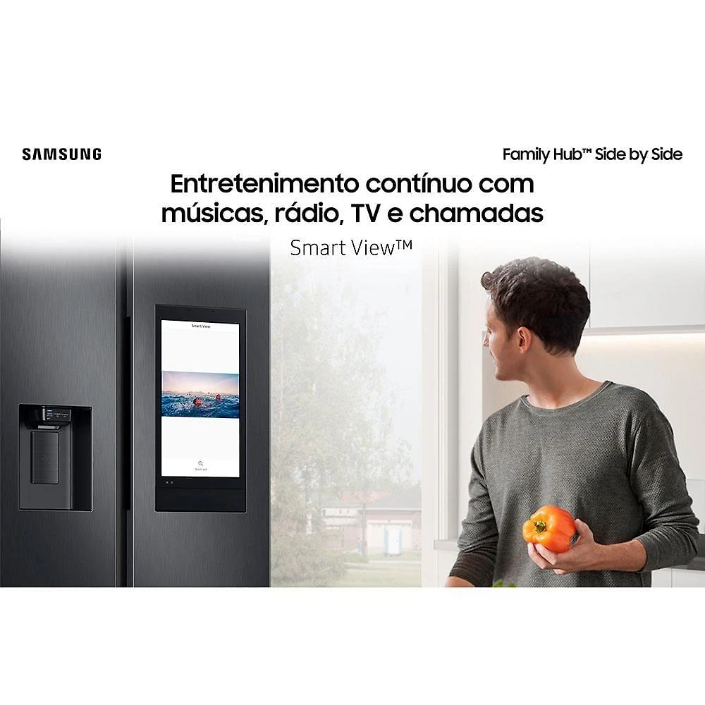 Geladeira samsung family hub side by side rs58t5561b1 digital inverter frost free com soundbar, smart view, bluetooth e wi-fi black inox look – 585 l