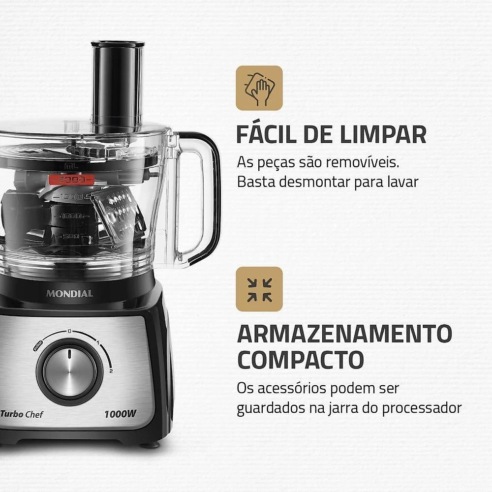 Multiprocessador de Alimentos MPN-01-B 5 em 1 com 2 Velocidades e 1000W para Receitas Variadas 110V